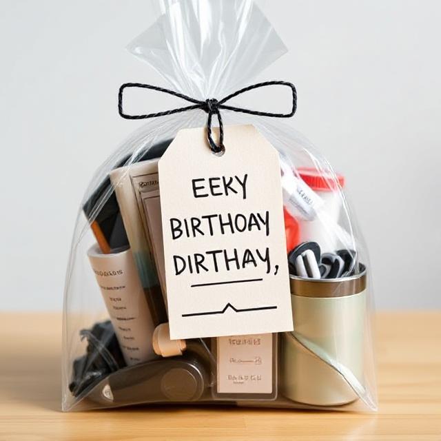 Birthday gift with humorous desk accessories.