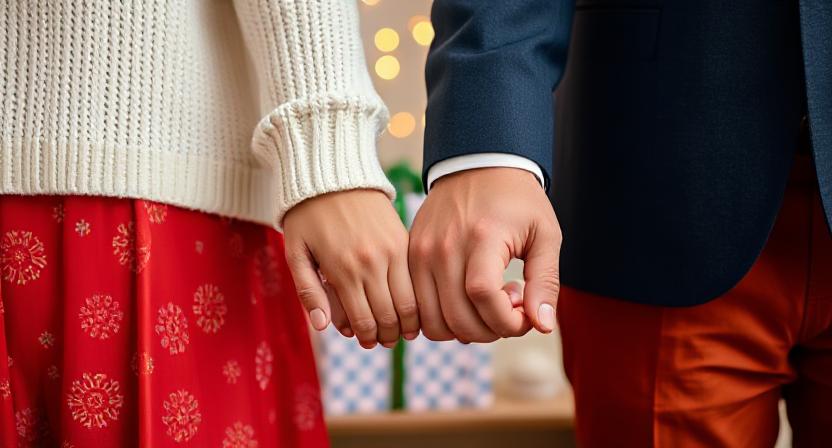 Couple holding hands on their birthday morning.