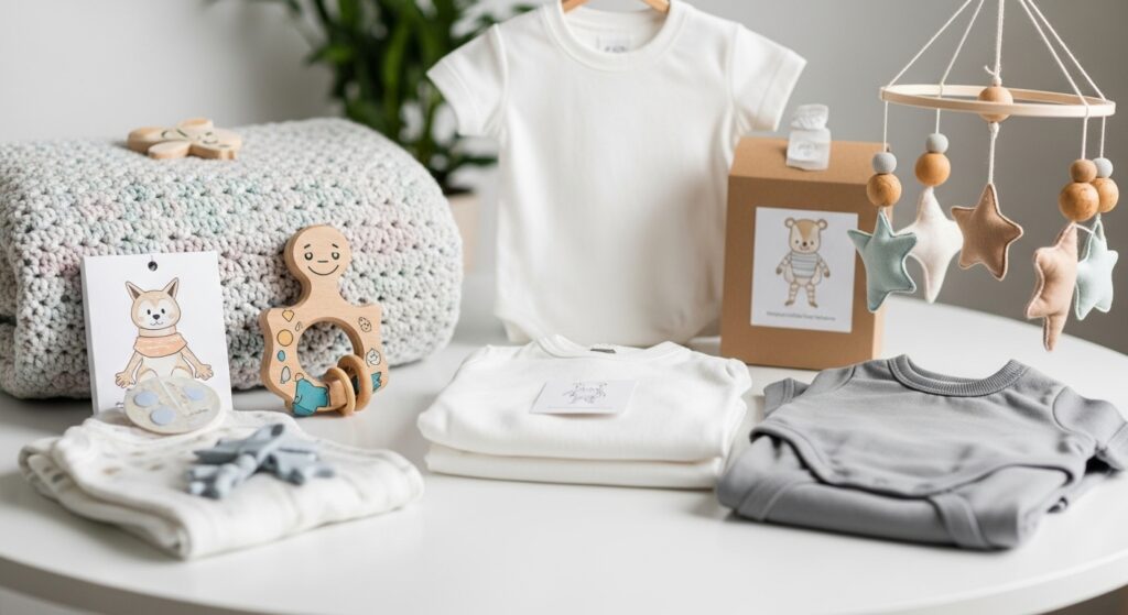 Modern, handmade, and standout baby shower gifts on display