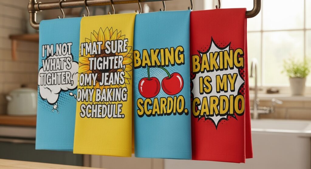 kitchen towels with funny baking quotes