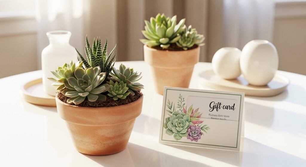 Modern baby shower game gift ideas like succulents and gift cards