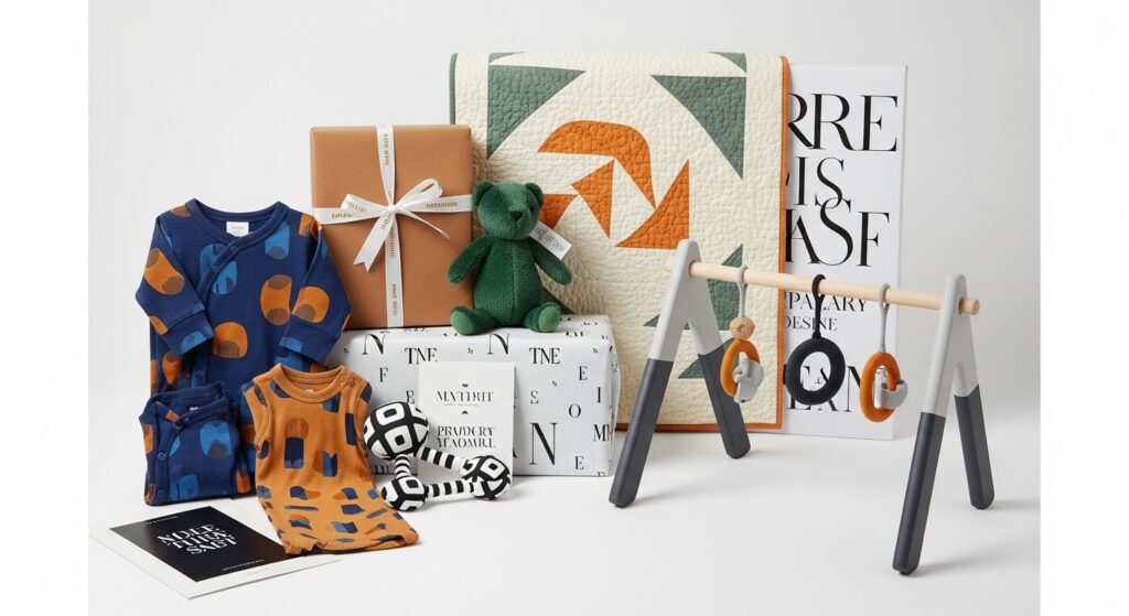 Baby shower gifts for girls with non-traditional colors and designs