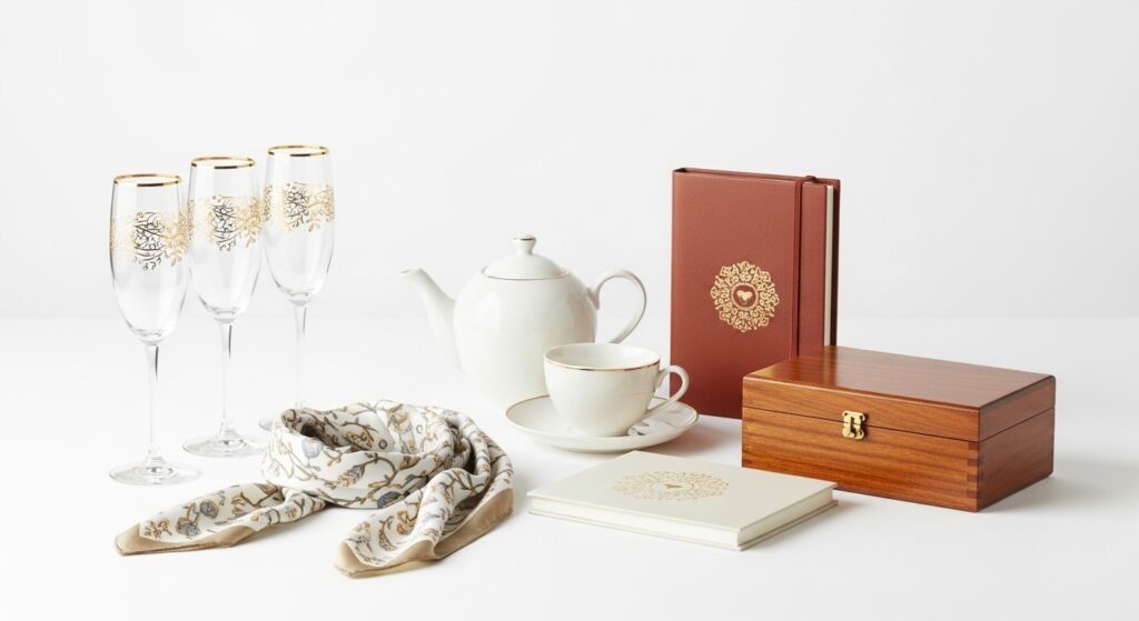 simple and chic gifts for a bridal shower on a white background