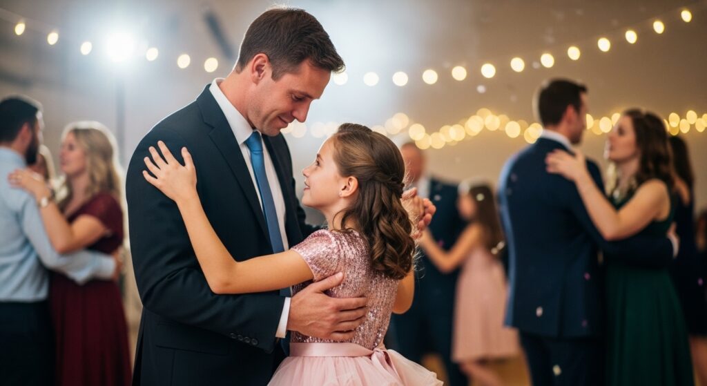  "Father and daughter sharing a special dance during wedding."
