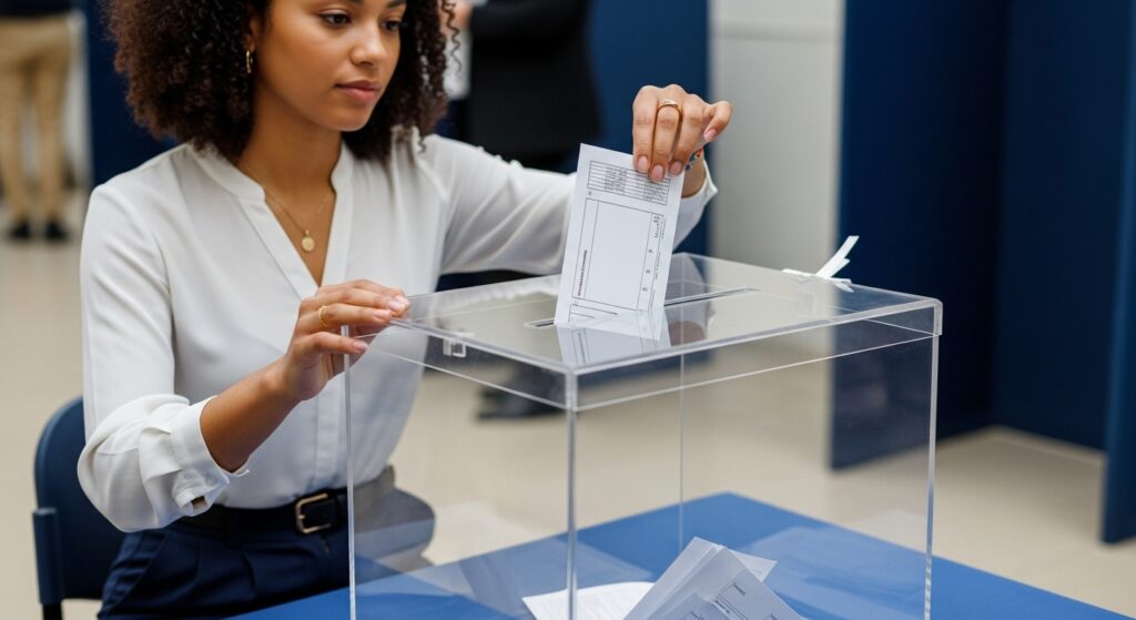  Girl casting her vote at polling station.