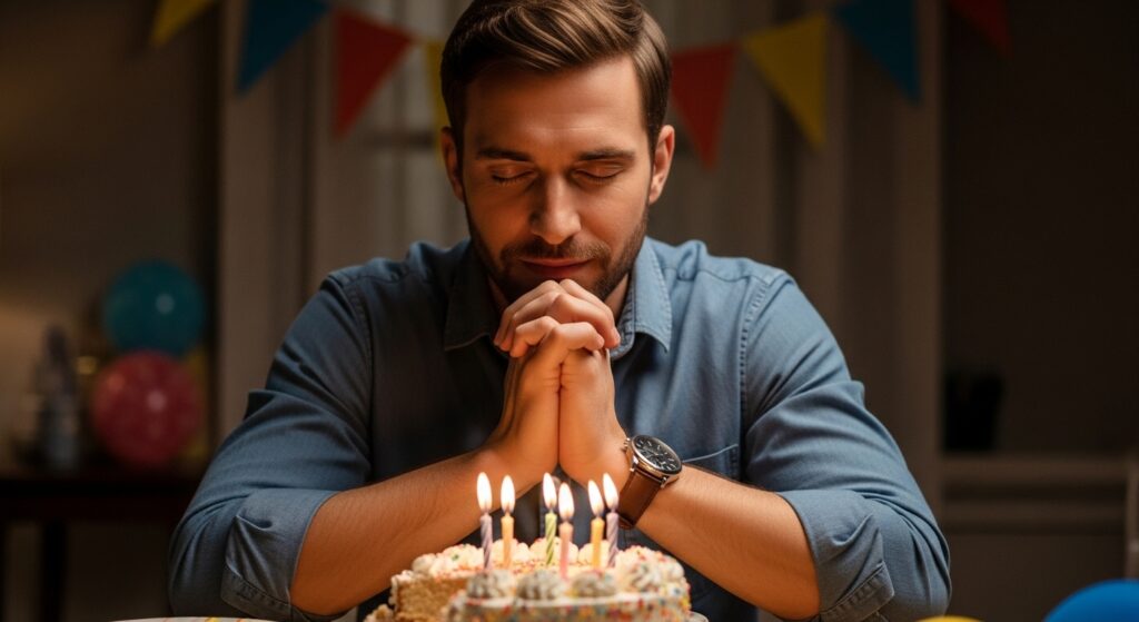 Praying over a birthday celebration.”)