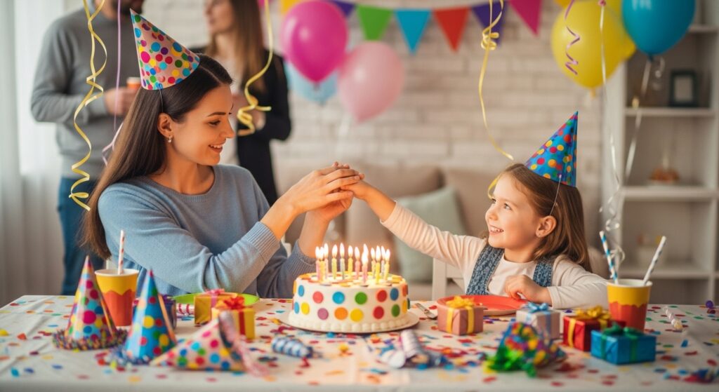 mom and daughter sharing a quiet moment at birthday