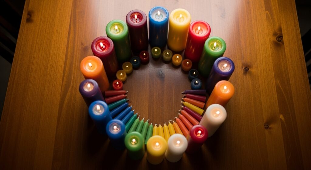 Different colored birthday candles.)